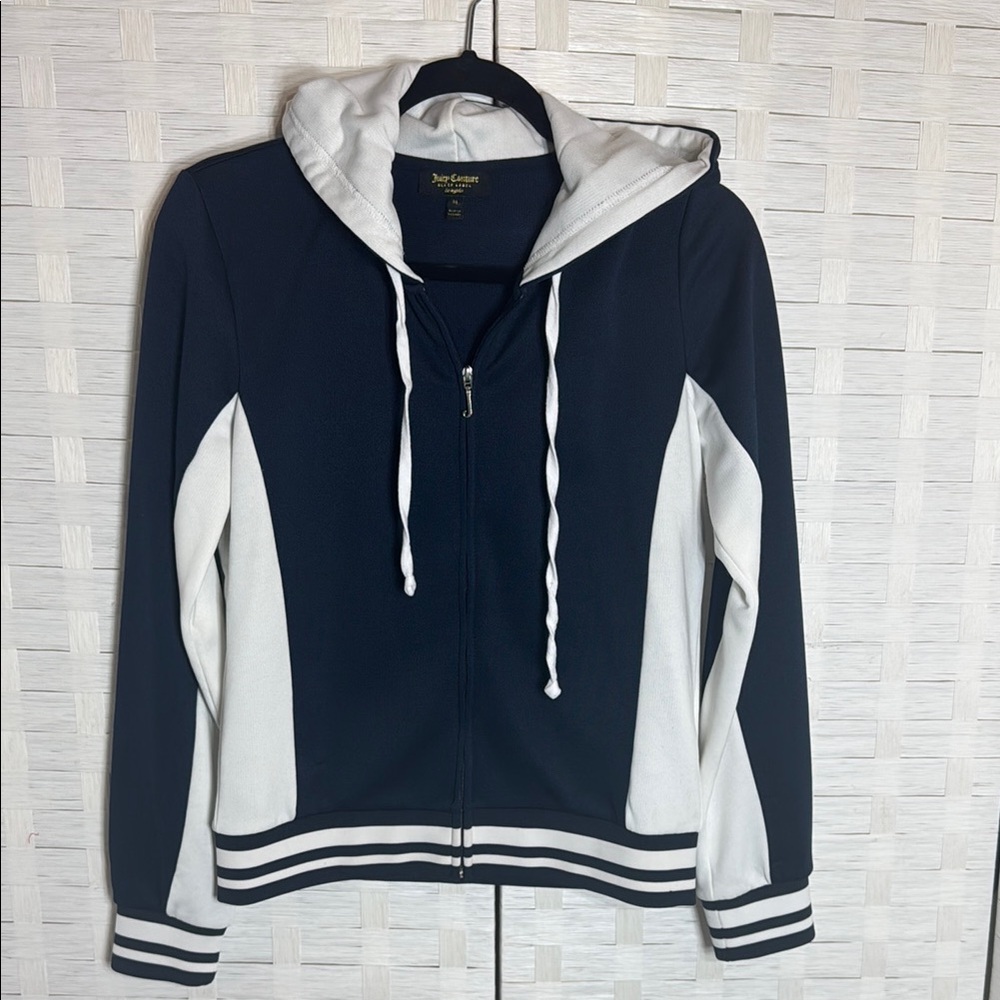 Juicy Couture‎ Black Label Navy/White Zip Up Hoodie Size Medium with Embroidery